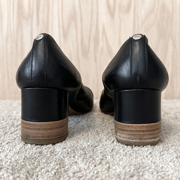 AGL Cap Toe Black Leather Pump Elastic Topline Block Heel - Picture 6 of 15